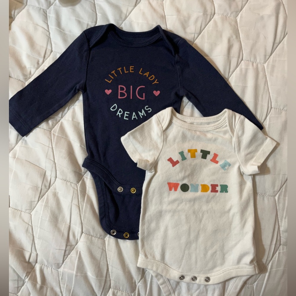 2 NB onesies, Cat and Jack/Jumping Beans, gently used